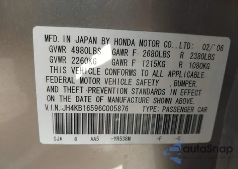 2006 Acura Rl 3.5 z USA, uszkodzony, nr VIN JH4KB16596C005876